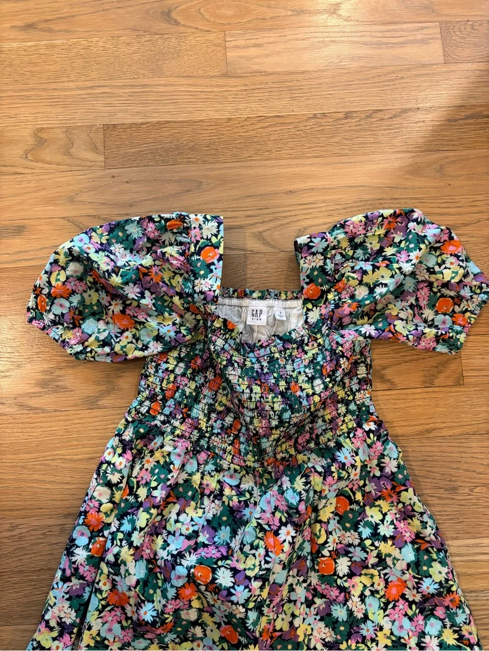 GAP Black Floral Smocked Puff-Sleeve Dress - Multicolor Floral NWOT